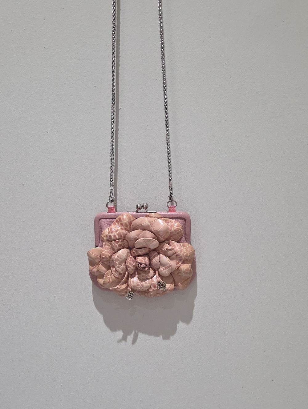 Brighton Leather Pink Floral Appliqué Mini Crossbody